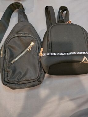 Reebok Black Crossbody Sling and Mini Backpack Set with Rose Gold Accents
